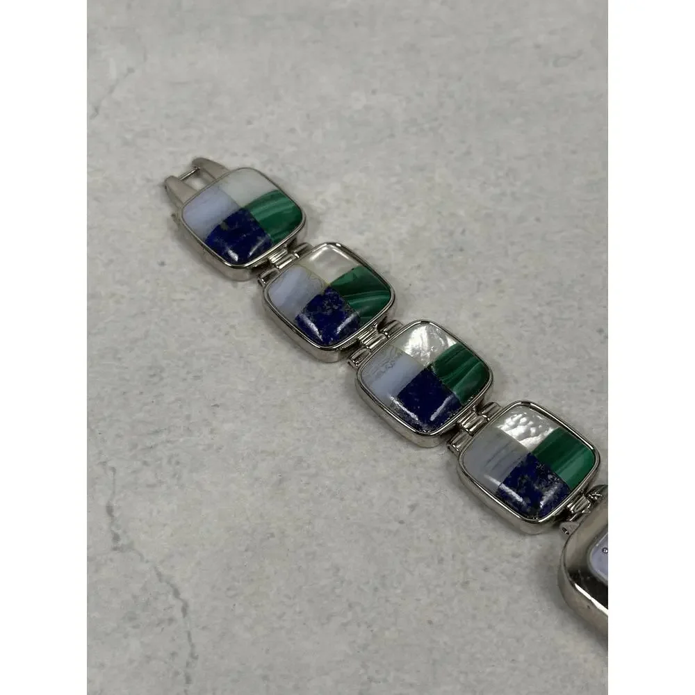 Gem Essence Watch Womens 23mm Square Blue Green White Stone Inlay New Battery
